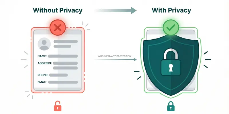 Before and after WHOIS privacy protection comparison