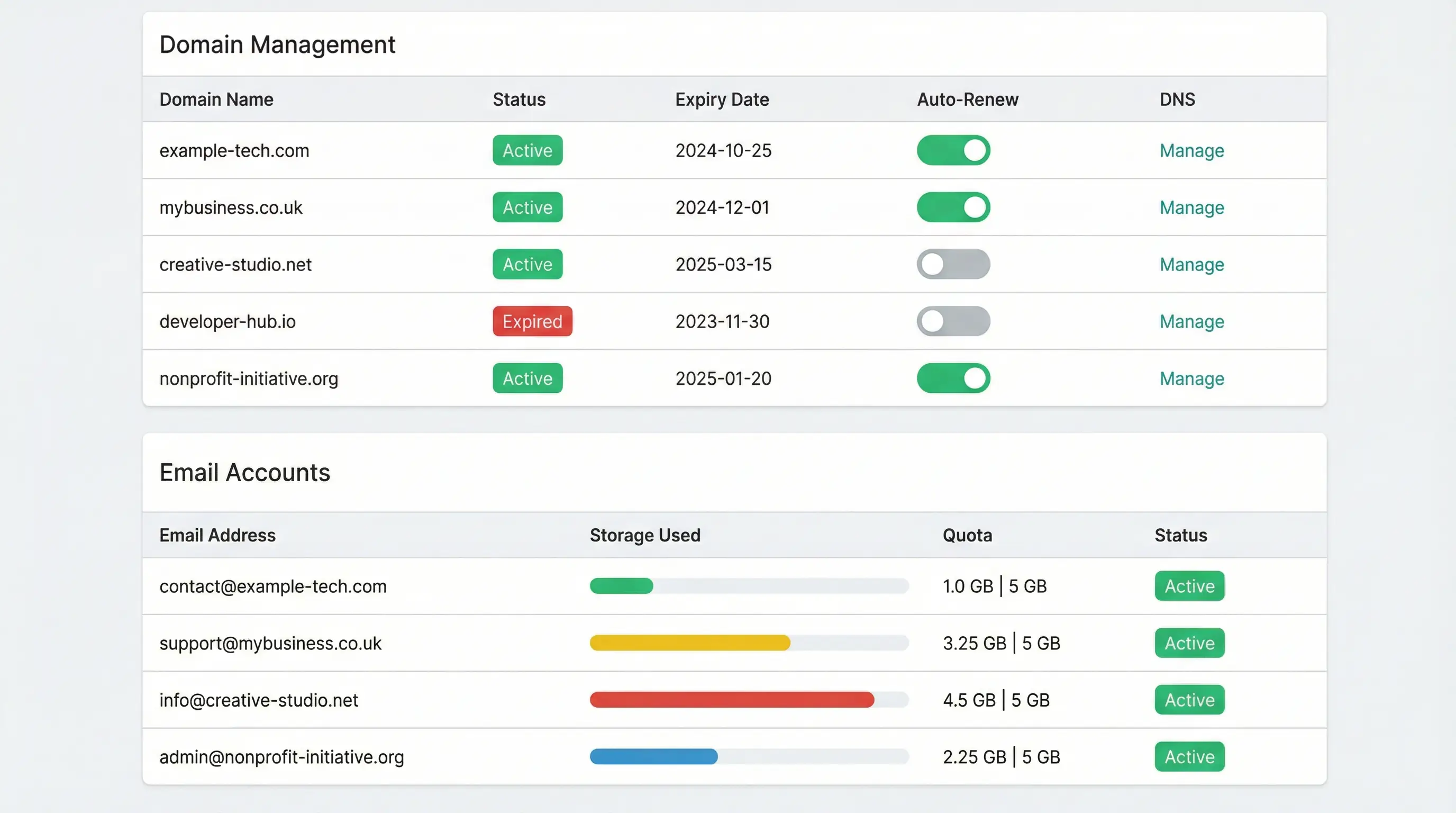 Domains, DNS &amp; Email, My365i control panel
