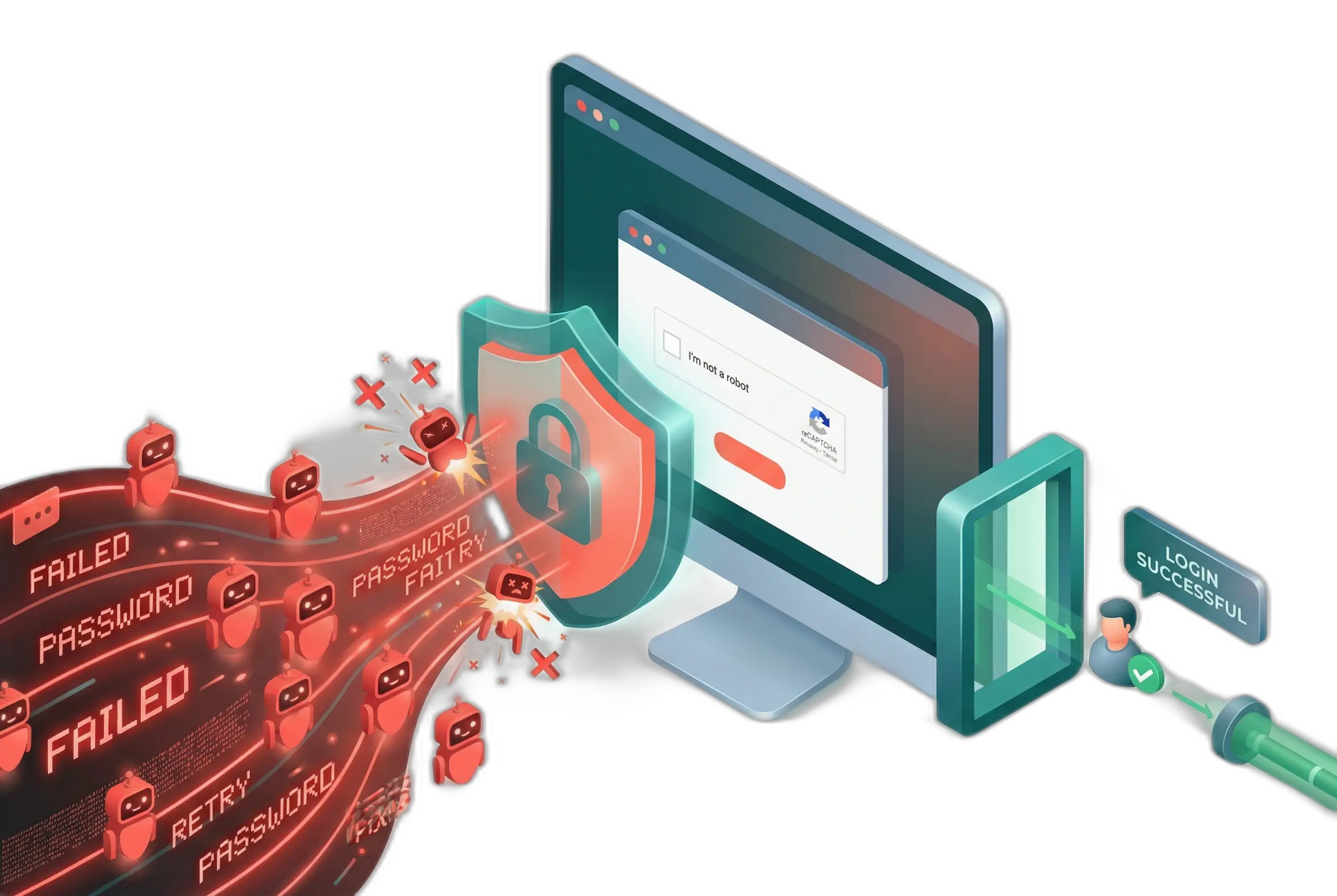 Brute force login protection blocking automated bot attacks while allowing legitimate users through