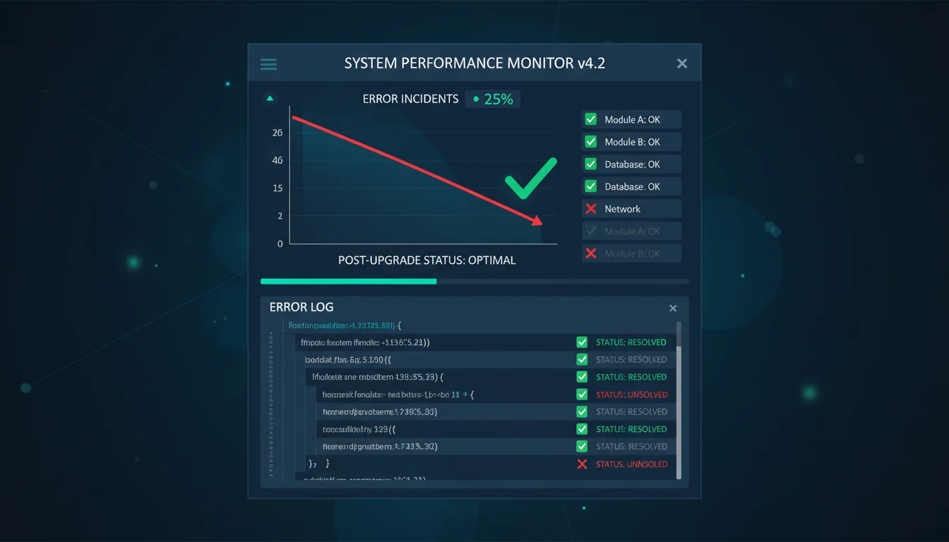 Dashboard showing reduced error rates and improved uptime metrics after PHP 8.5 upgrade