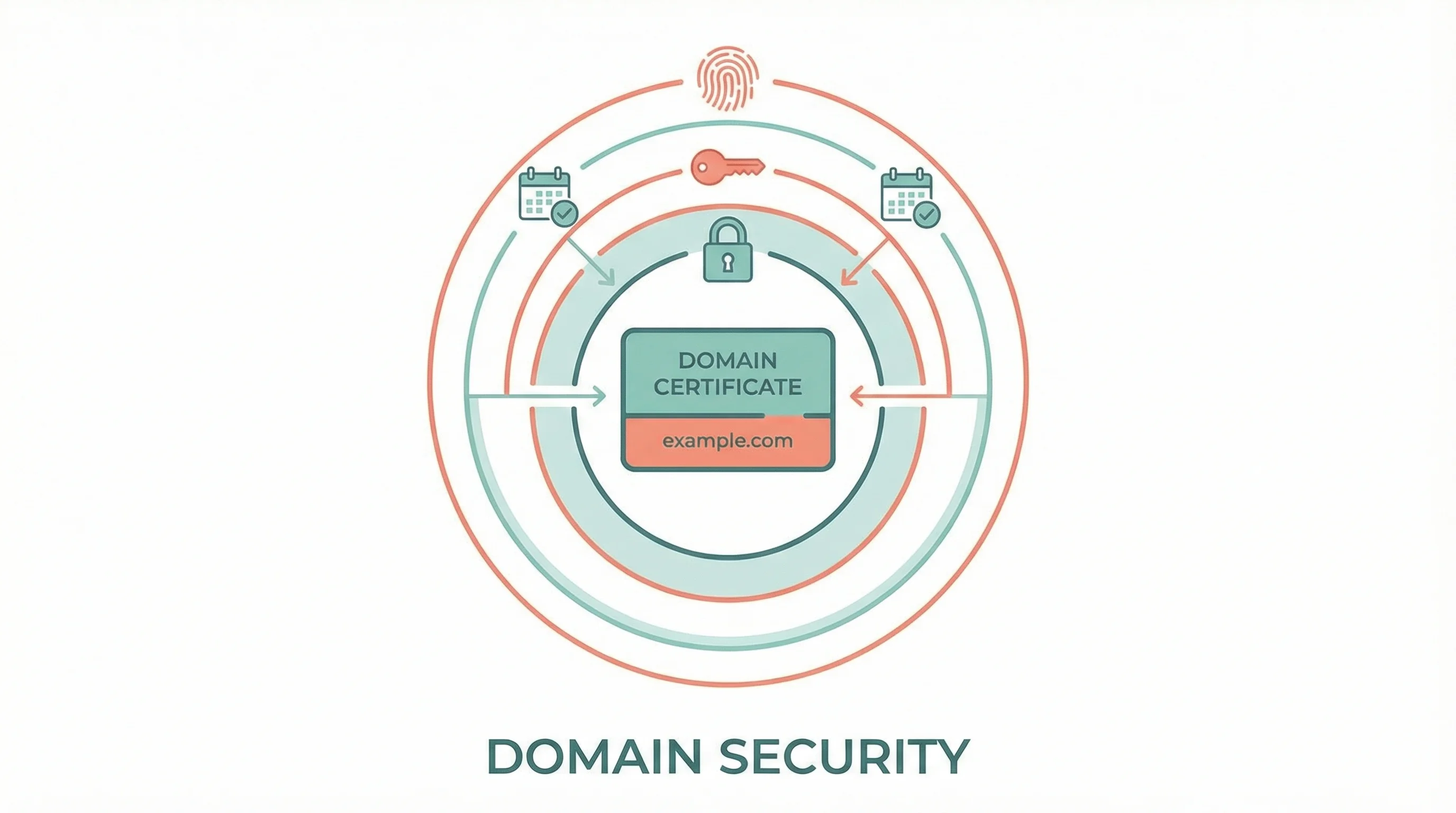 Vector illustration of a shield protecting a domain name with security status indicators and lock icons